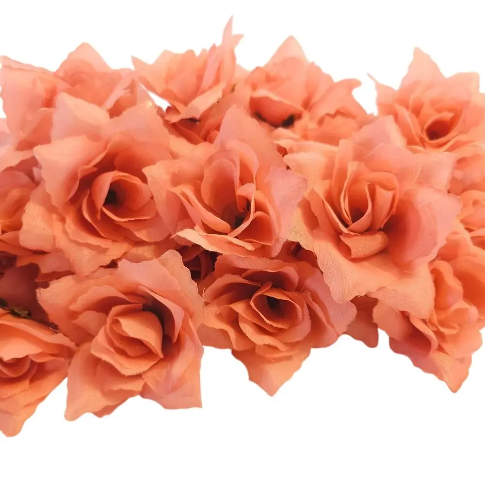 40 Peach Pink Artificial Silk Rose Flower Heads 3